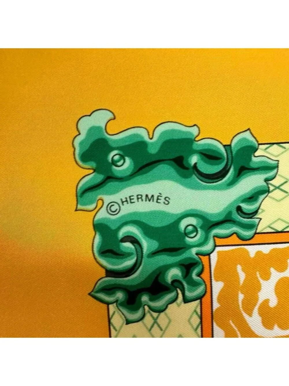 Hermes Carre 90 Nikko Toshogu Silk Scarf Yellow